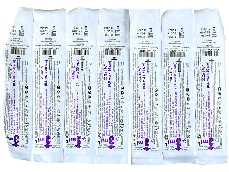 SFM Шприцы трехкомпонентные 3 мл с иглой 23G (0,60 x 30 мм), Люэр, 100 штук. Фото N4 SFM Шприцы трехкомпонентные 3 мл с иглой 23G (0,60 x 30 мм), Люэр, 100 штук. Фото N4