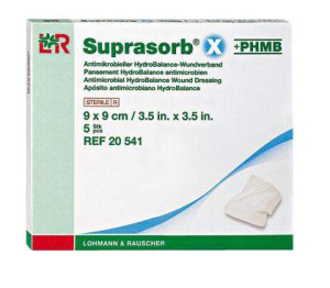 L&R SUPRASORB X+PHMB Повязка гидросбалансированная Супрасорб с антибактериальным эффектом, 9х9 см. Фото N2