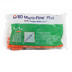 BD Micro-Fine Plus Шприцы инсулиновые Микро-Файн Плюс 1 ml U-100 с несъемной иглой 29 G, 10 штук