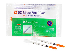 BD Micro-Fine Plus Шприцы инсулиновые Микро-Файн Плюс 0,5 ml U-100 с несъемной иглой 31Gх6мм, 10 шт.