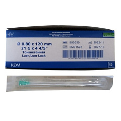 KDM KD-Fine Иглы инъекционные 21G (0,80 x 120 мм), 100 штук