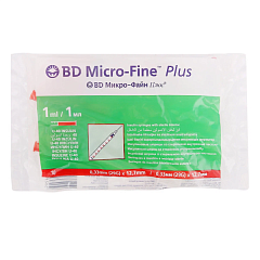 BD Micro-Fine Plus Шприцы инсулиновые Микро-Файн Плюс 1 ml U-40 с несъемной иглой 29 G, 10 штук