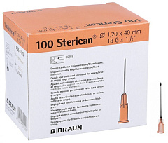 BBraun Sterican Игла инъекционная Стерикан 18G (1,20 х 40 мм) короткий срез, 100 штук