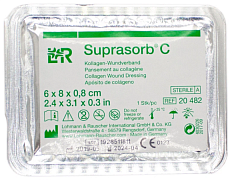 L&R SUPRASORB C Натуральная коллагеновая впитывающая повязка Супрасорб С, 6х8х0,8 см