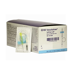 BD Vacutainer Safety-Lok Игла-бабочка с луэр-адаптером 23Gх3/4" (0,6х19) мм 18 см, голубая, 50 шт.