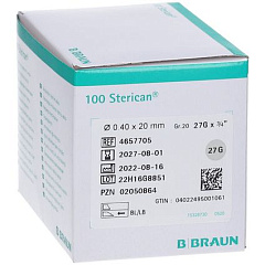 BBraun Sterican Игла инъекционная Стерикан 27G (0,40 х 20 мм), 100 штук