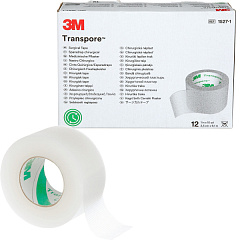 3М Transpore Пластыри гипоаллергенные фиксирующие 2.5 см х 9.1 м, 12 штуки