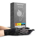BENOVY Nitrile MultiColor Перчатки нитриловые, текстурированные на пальцах, черные, 3.5 гр, 50 пар