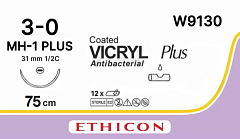 Ethicon Vicryl Хирургическая нить рассасывающ с колющей иглой MH-1 Викрил 3-0 (M2) фиолетовый, 75 см