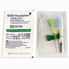 BD Vacutainer Safety-Lok Иглы-бабочки с луэр-адаптером 21Gх3/4" (0,8х19) мм 18 см, зеленые, 50 шт.