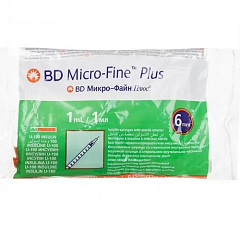 BD Micro-Fine Plus Шприцы инсулиновые Микро-Файн Плюс 1 ml U-100 с несъемной иглой 31Gх6мм, 10 шт.
